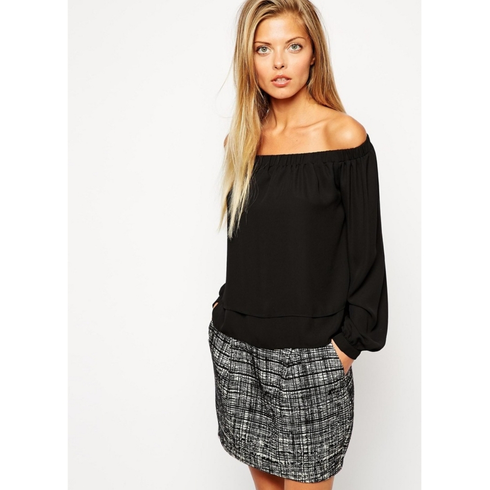 ASOS Black Long Sleeve Off The Shoulder Top